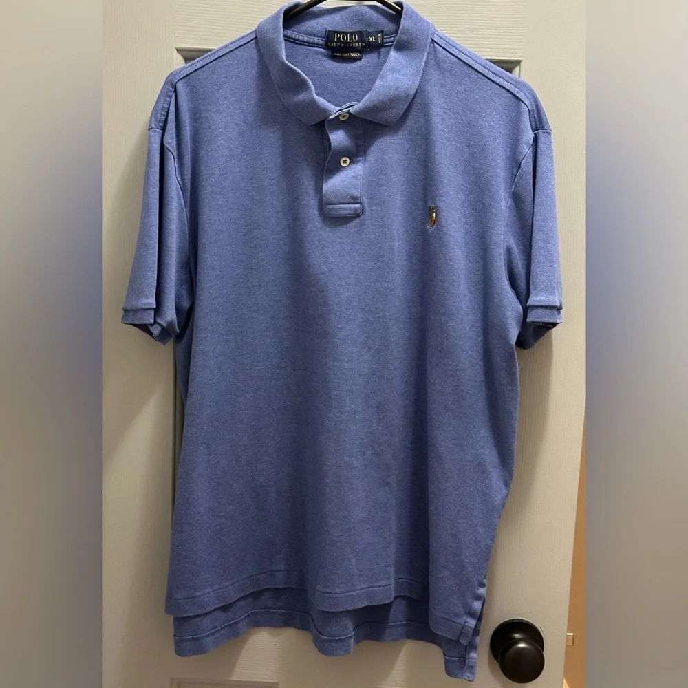 Polo Ralph Lauren Men's XL Blue Pima Soft Cotton Polo SS Multicolor Logo